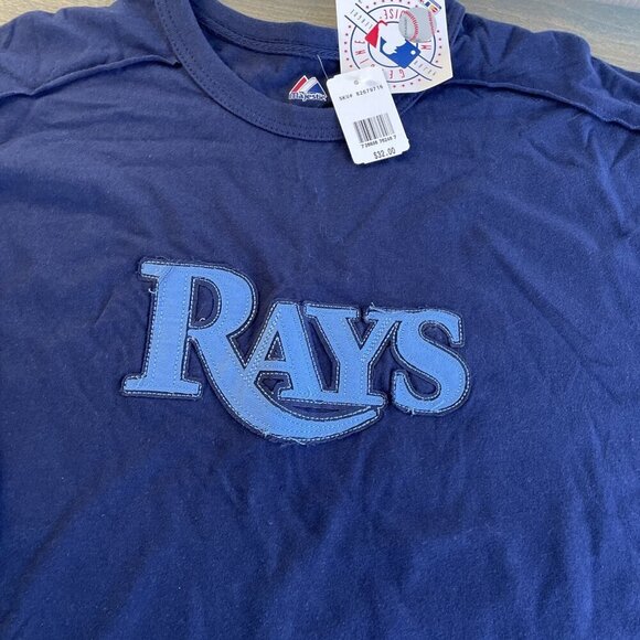 Rare Vintage Majestic Tampa Bay Rays MLB Two-Toned Embroidered T-Shirt XL (U7) - Picture 2 of 9
